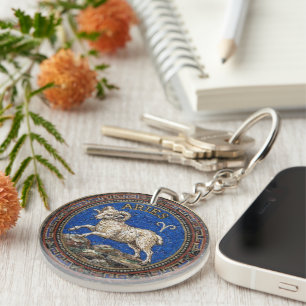 Antique Style Mosaic Zodiac Aries Keychain