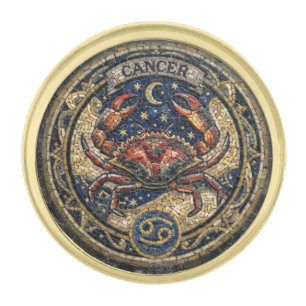 Antique Style Mosaic Zodiac Cancer Gold Finish Lapel Pin