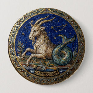 Antique Style Mosaic Zodiac Capricorn Button