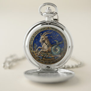 Antique Style Mosaic Zodiac Capricorn  Pocket Watch
