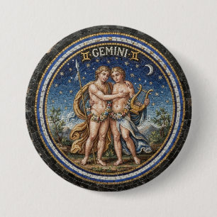 Antique Style Mosaic Zodiac Gemini Button