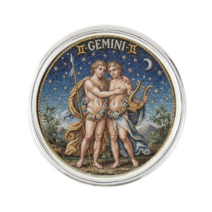 Antique Style Mosaic Zodiac Gemini Lapel Pin