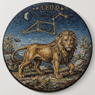 Antique Style Mosaic Zodiac Leo Button