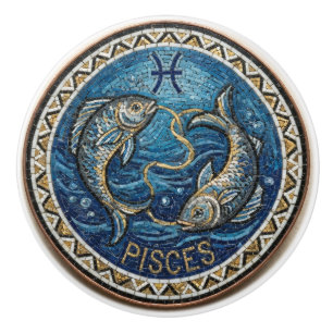 Antique Style Mosaic Zodiac Pisces Ceramic Knob