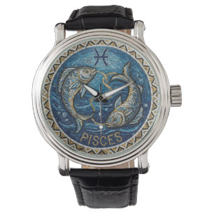 Antique Style Mosaic Zodiac Pisces  Watch