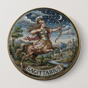 Antique Style Mosaic Zodiac Sagittarius Button