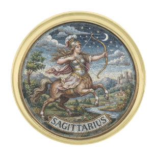 Antique Style Mosaic Zodiac Sagittarius Gold Finish Lapel Pin