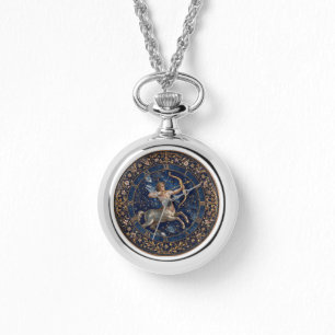 Antique Style Mosaic Zodiac Sagittarius Necklace Watch