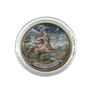 Antique Style Mosaic Zodiac Sagittarius Ring