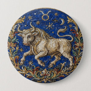 Antique Style Mosaic Zodiac Taurus Button