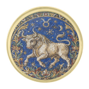 Antique Style Mosaic Zodiac Taurus Gold Finish Lapel Pin