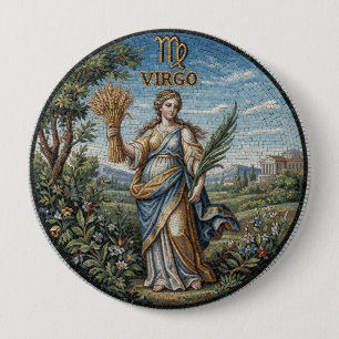 Antique Style Mosaic Zodiac Virgo Button