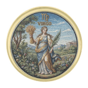 Antique Style Mosaic Zodiac Virgo  Gold Finish Lapel Pin