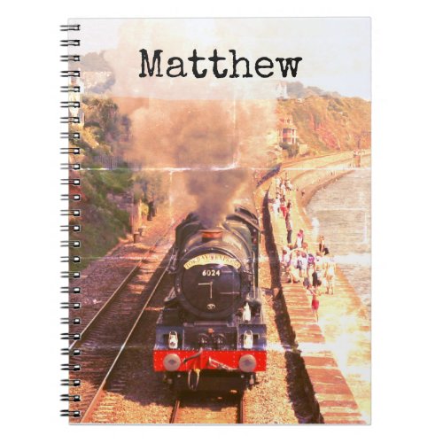 Antique style photo vintage steam train your name notebook