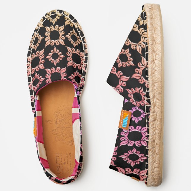 Antique Style Pink Leaf Circle Frame Pattern, ZEA Espadrilles (Side)
