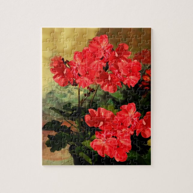 Antique Style Red Geranium Flowers  Gifts Jigsaw Puzzle (Vertical)