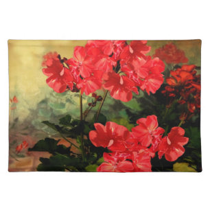 Antique Style Red Geranium Flowers Gifts Placemat