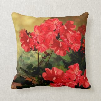 Antique Style Red Geranium Flowers Pillow