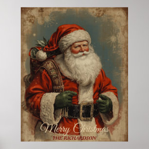 Antique Style Santa Claus Vintage Rustic Christmas Poster