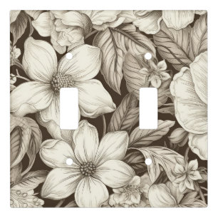 Antique-Style Sepia Floral with Fine Linework Light Switch Cover
