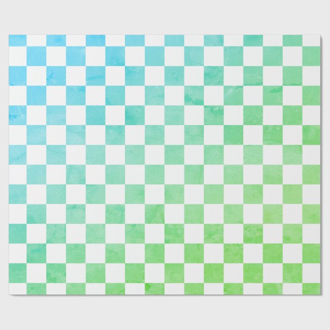 Antique Style White Blue and Green Checkerboard  Wrapping Paper (Flat)
