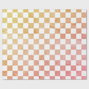 Antique Style White Orange and Pink Checkerboard Wrapping Paper