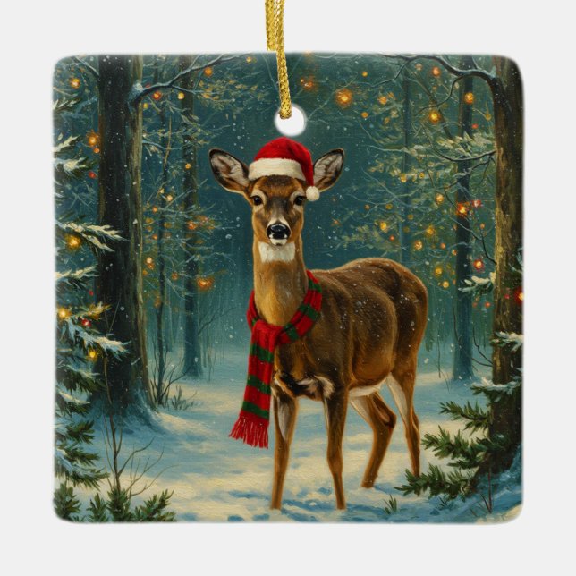 Antique Style Woodland Deeer Christmas Ornament (Front)