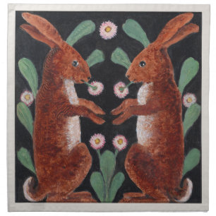 Antique Style Woodland Hare Spring Flower Decor Cloth Napkin
