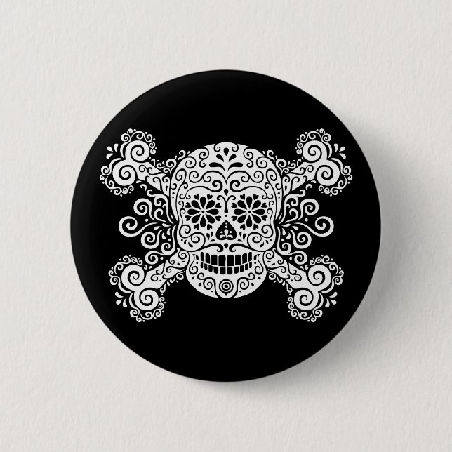 Antique Sugar Skull & Crossbones Button (Front)