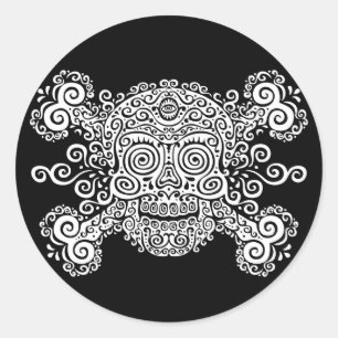 Antique Sugar Skull & Crossbones II Classic Round Sticker