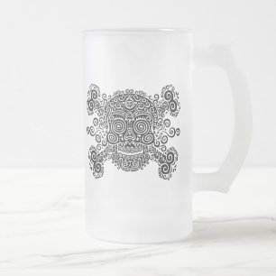 Antique Sugar Skull & Crossbones II Frosted Glass Beer Mug