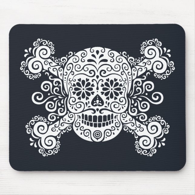 Antique Sugar Skull & Crossbones Mouse Pad (Front)