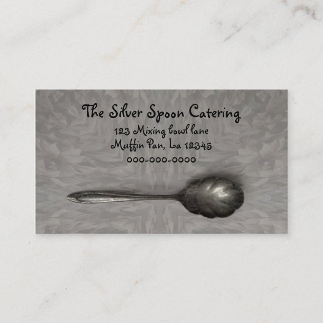 Antique sugar spoon catering business card (Front)
