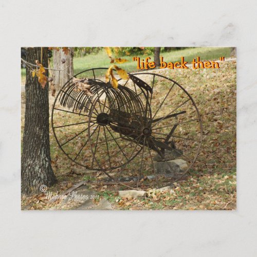 antique sulky hay rake postcard_ customize postcard