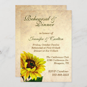 Antique Sunflowers Wedding Rehearsal Invitation