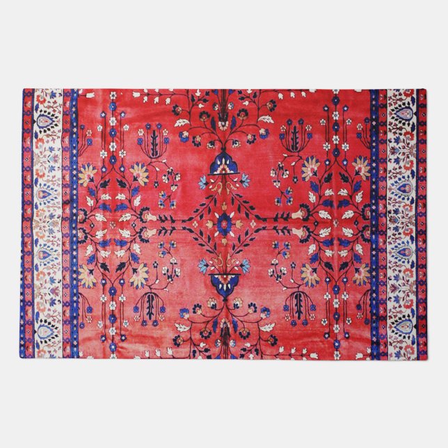 Antique Tabriz Persian Rug Print With Red Field (Front)