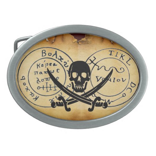 ANTIQUE TALISMAN  PIRATES TREASURE MAP OVAL BELT BUCKLE