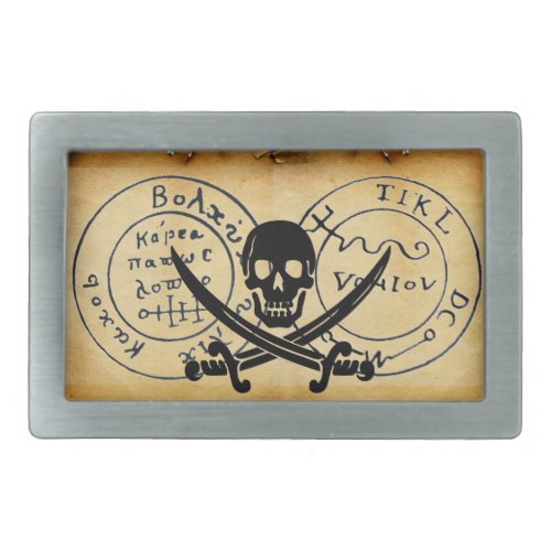 ANTIQUE TALISMAN  PIRATES TREASURE MAP RECTANGULAR BELT BUCKLE