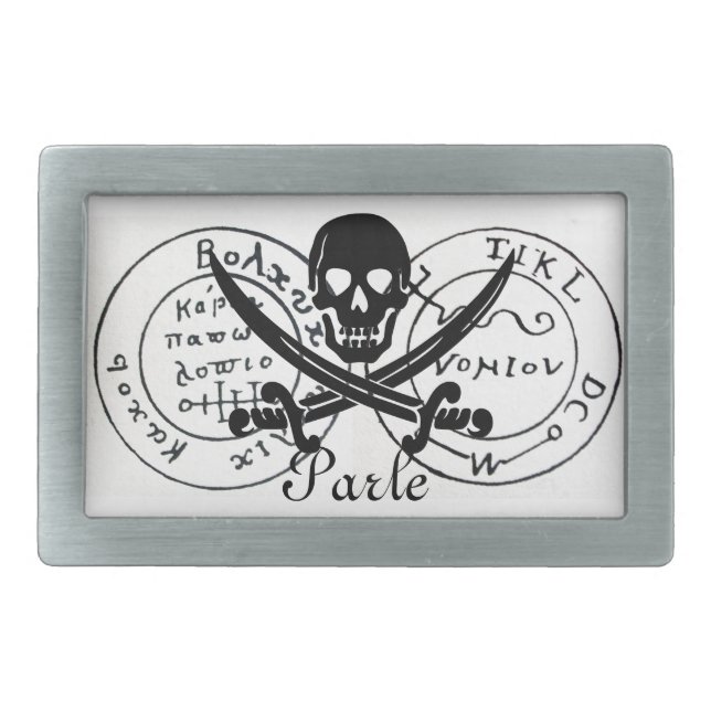 ANTIQUE TALISMAN / PIRATES TREASURE MAP RECTANGULAR BELT BUCKLE (Front)