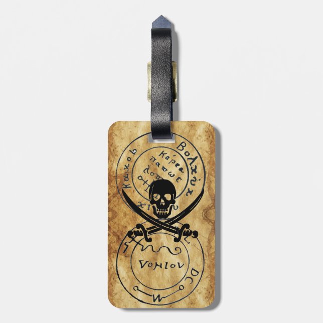 ANTIQUE TALISMAN / PIRATES TREASURE MAPS PARCHMENT LUGGAGE TAG (Back Vertical)