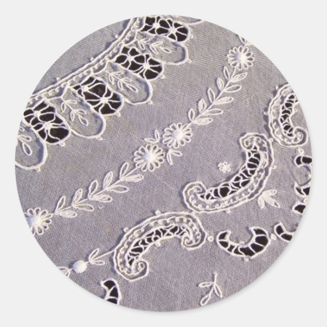 Antique Tambour Lace Classic Round Sticker (Front)