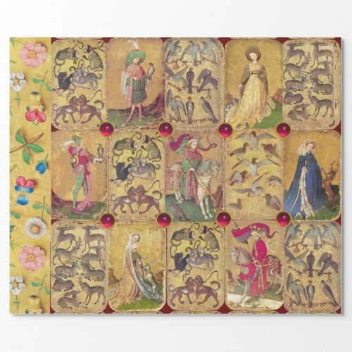 Antique Tarots German Court Cards FalconsDeers Wrapping Paper