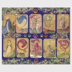 Antique Tarots,German Court Cards,Flags in Blue Wrapping Paper