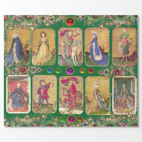 Antique TarotsGerman Court CardsGreen Floral Wrapping Paper