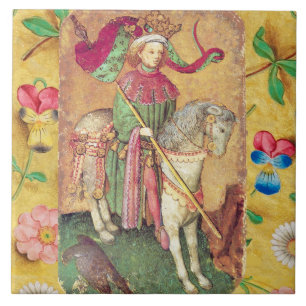 Antique Tarots /German Court Cards/King of Falcons Ceramic Tile
