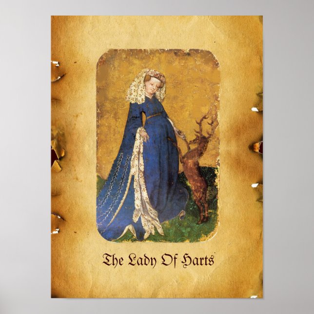 Antique Tarots /German Court Cards/Lady of Harts Poster (Front)