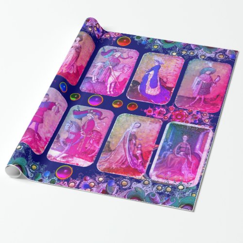 Antique TarotsGerman Court CardsPink Blue Floral Wrapping Paper