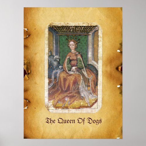 Antique Tarots German Court CardsQueen of Dogs Poster