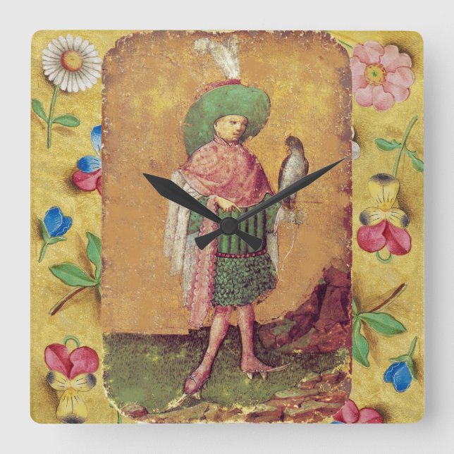 Antique Tarots German Court Cards/Squire of Falcon Square Wall Clock (Front)