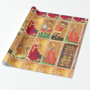 ANTIQUE TAROTS /PAGE,KNIGHT,KING AND QUEEN OF CUPS WRAPPING PAPER